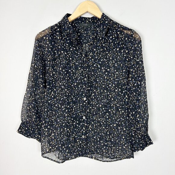 J.Crew Star Print Sheer Silk Chiffon Button Down Shirt Blouse Size Small Women's - Picture 1 of 4